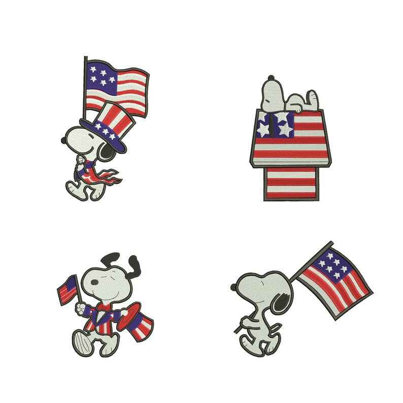 Cute Beagle Dog Independence day machine embroidery bundle