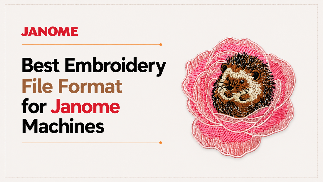 Best embroidery file format for Janome machines featuring a professionally digitized hedgehog embroidery design on a floral embroidery pattern.