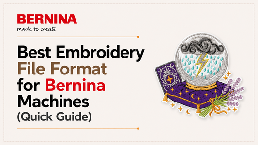Best embroidery file format for Bernina machines illustrated with a professional embroidered patch design.