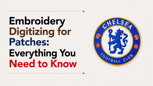 Embroidery digitizing for patches guide featuring a professionally embroidered custom patch with a circular sports logo.
