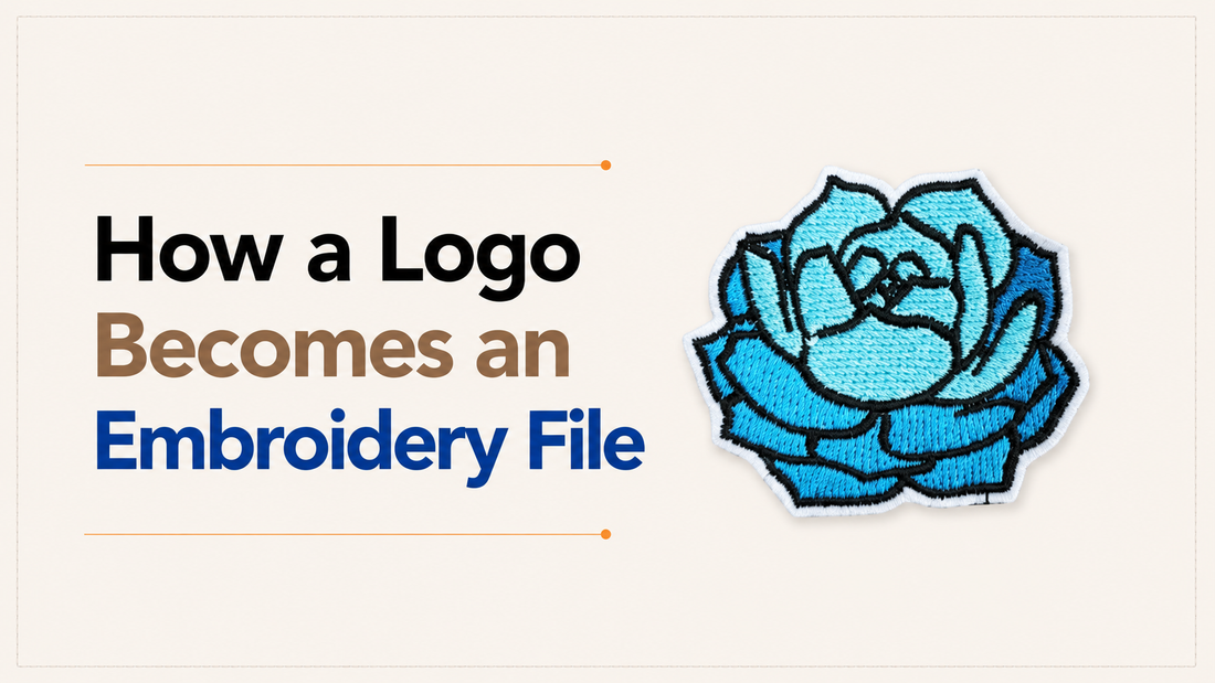 How a logo becomes an embroidery file illustrated with a professionally digitized floral embroidery design.
