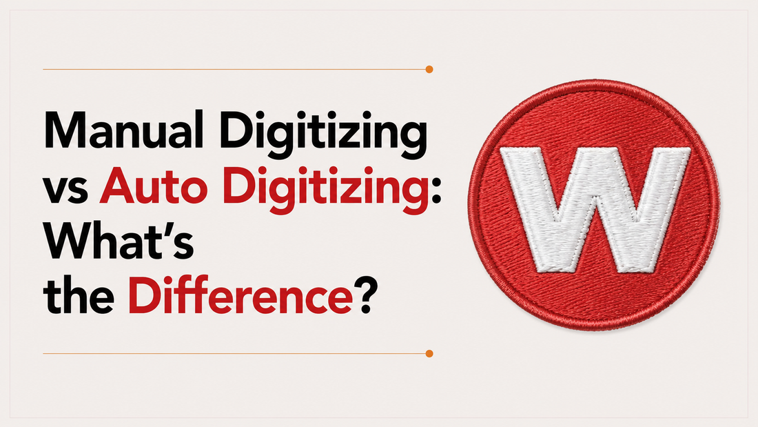 Manual digitizing vs auto digitizing comparison illustrated with a professionally embroidered patch showing clean, high-quality stitching.