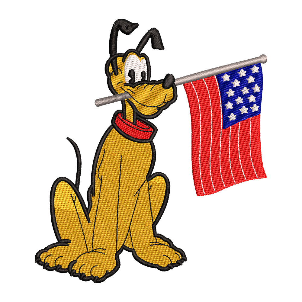 Patriotic Pluto with Flag Embroidery Design - 010505