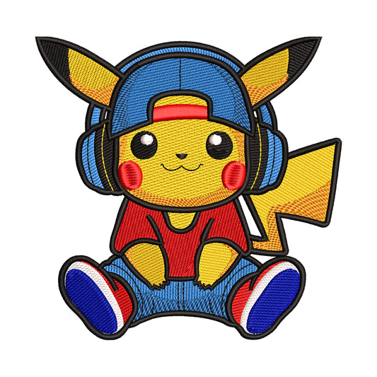 Cool Pikachu with Headphones Embroidery Design - 010510