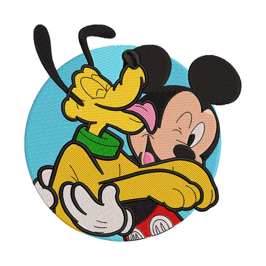 Mickey Mouse and Pluto Hugging Embroidery Design - 010514