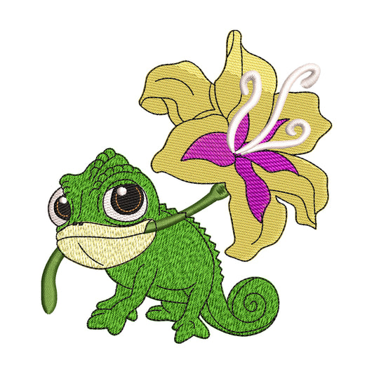 Pascal from Tangled with Flower Embroidery Design - 010521