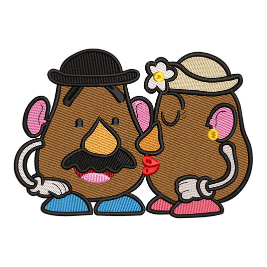 Mr. and Mrs. Potato Head Kissing Embroidery Design - 010526