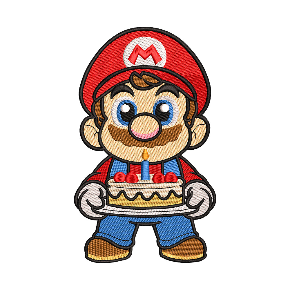 Mario with Birthday Cake Embroidery Design - 010551