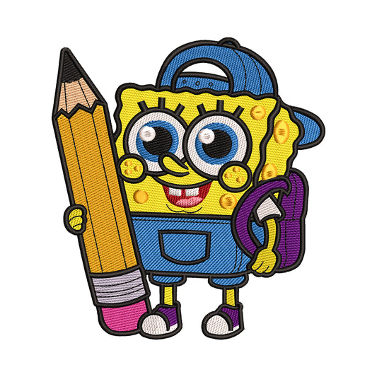 Back to School SpongeBob Embroidery Design - 010553