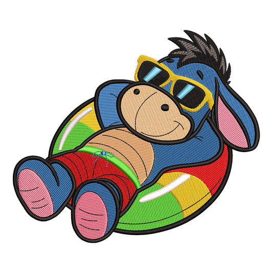 Relaxing Eeyore in Pool Float Embroidery Design - 010562