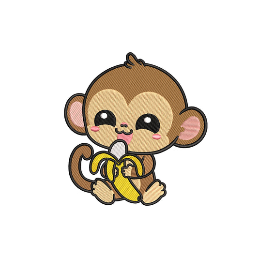 Monkey with banana embroidery designs for machine - 02042401