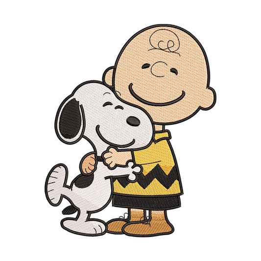 Charlie Brown and Snoopy Hugging Embroidery Design - 02060104