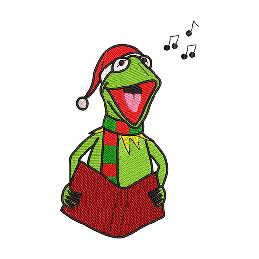 Christmas Caroling Kermit the Frog Embroidery Design - 02060111