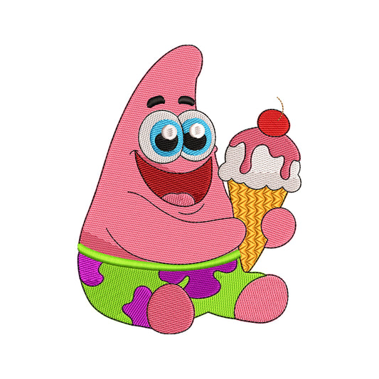 Patrick Star with Ice Cream Cone Embroidery Design - 02060122