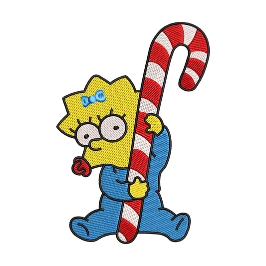 Maggie Simpson with Candy Cane Embroidery Design - 02060139