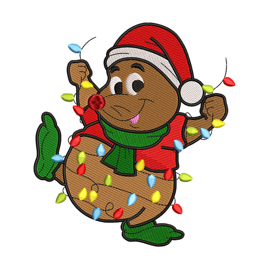 Cute Creature Tangled in Christmas Lights Embroidery Design - 02060143