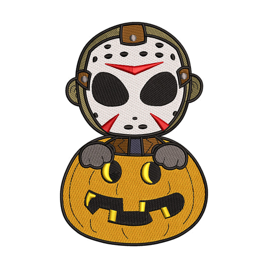 Chibi Jason Voorhees with Pumpkin Embroidery Design - 02060152