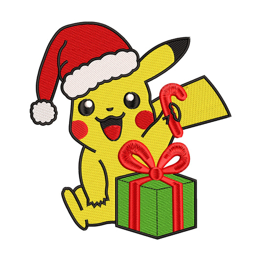 Christmas Pikachu with Gift Embroidery Design - 02060173