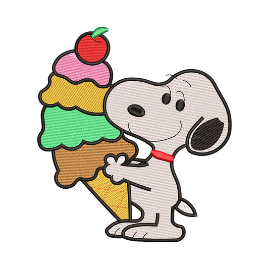 Snoopy with Giant Ice Cream Cone Embroidery Design - 02060175