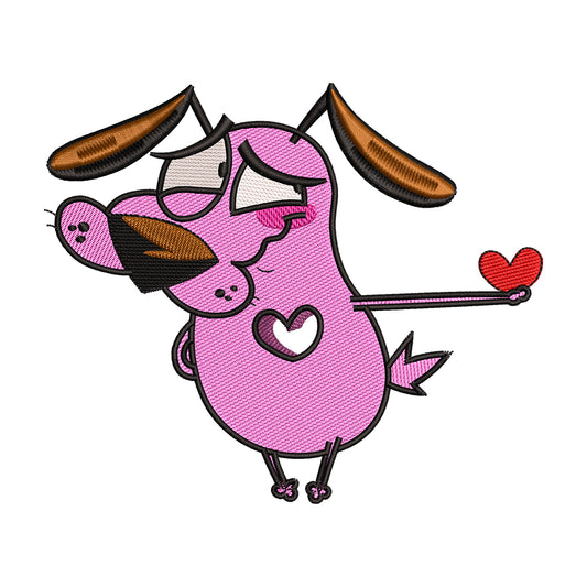 Courage the Cowardly Dog with Heart Embroidery Design - 02060186