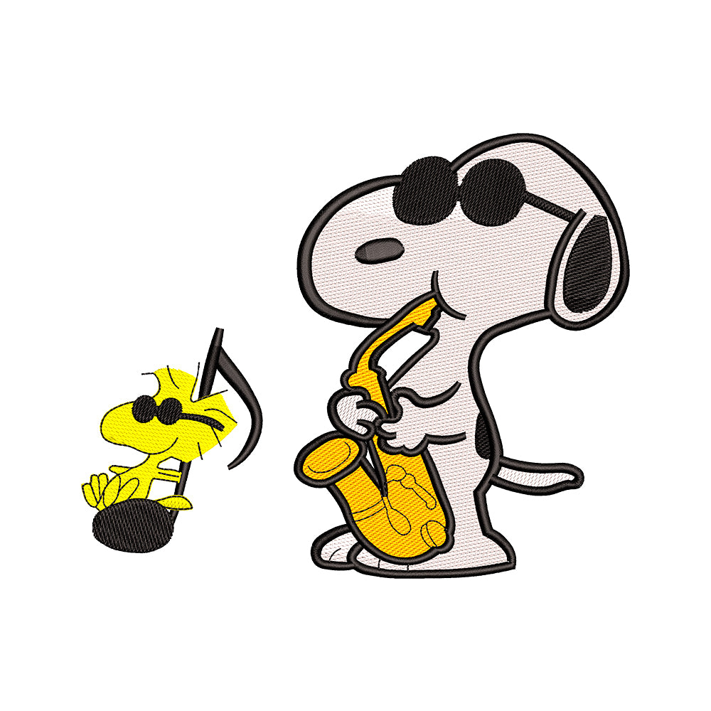 Snoopy playing music embroidery designs - 021237