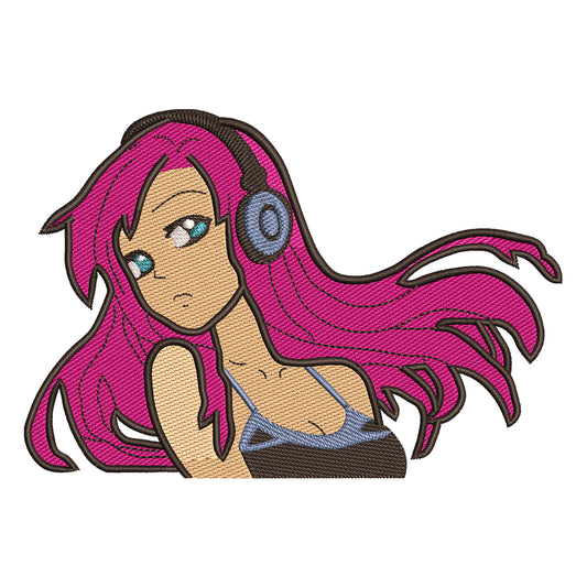 Anime Girl with Headphones embroidery designs for machine - 021275
