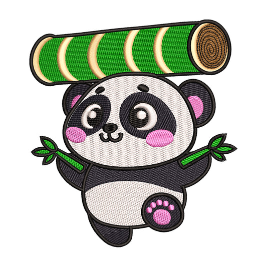 Cute Panda with Bamboo embroidery designs for machine - 022556