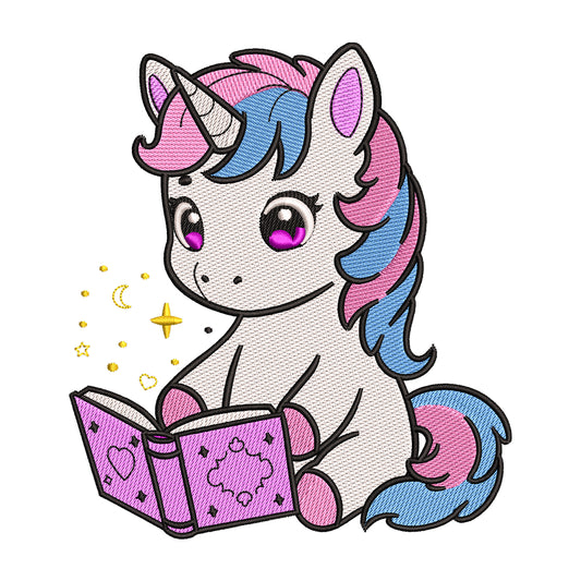 Magical Reading Unicorn embroidery designs for machine - 022558