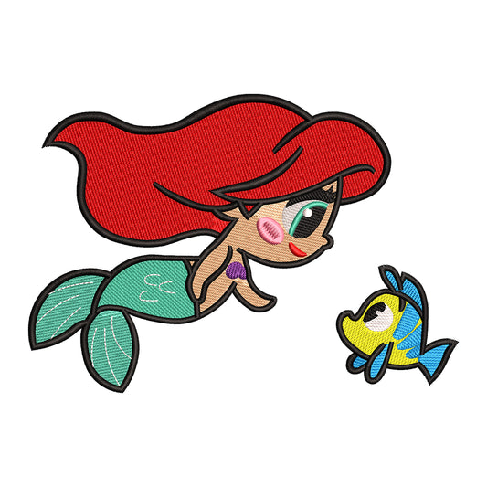 Ariel and Flounder embroidery designs for machine - 022559