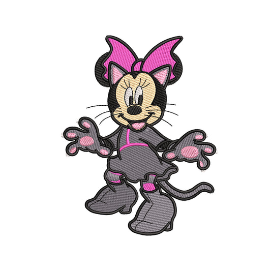 Halloween embroidery designs Minnie wearing cat dress - 05052401