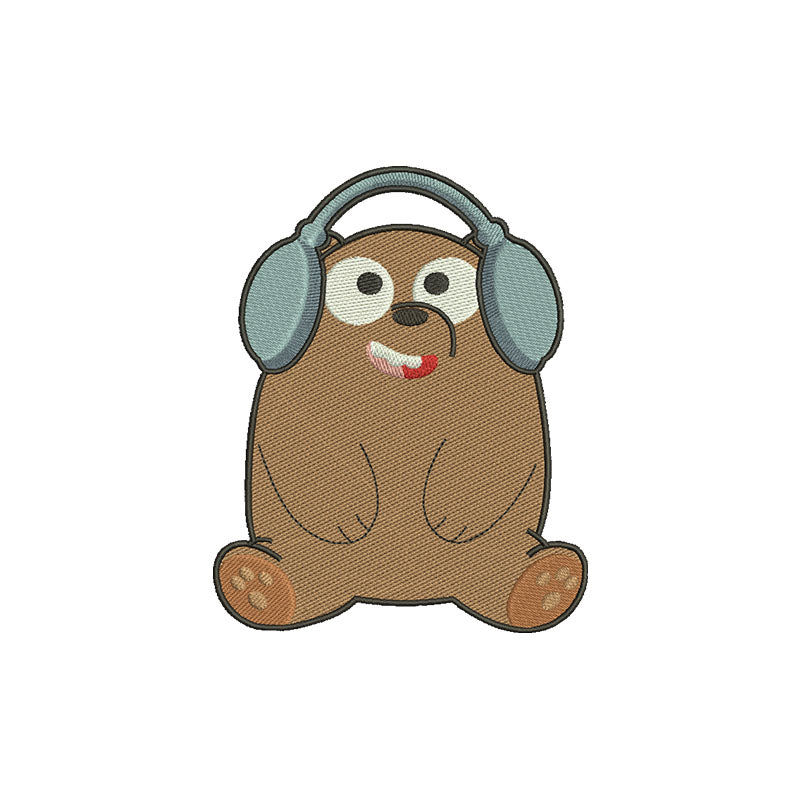 Bear with headphones embroidery designs - 110022