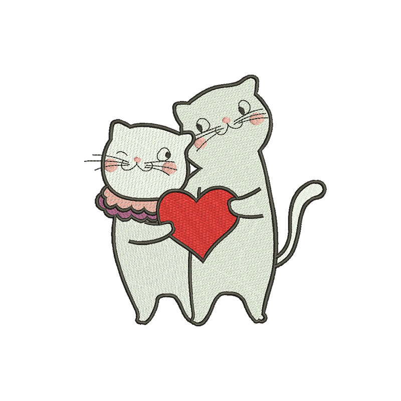 Cat love embroidery designs valentine - 140014