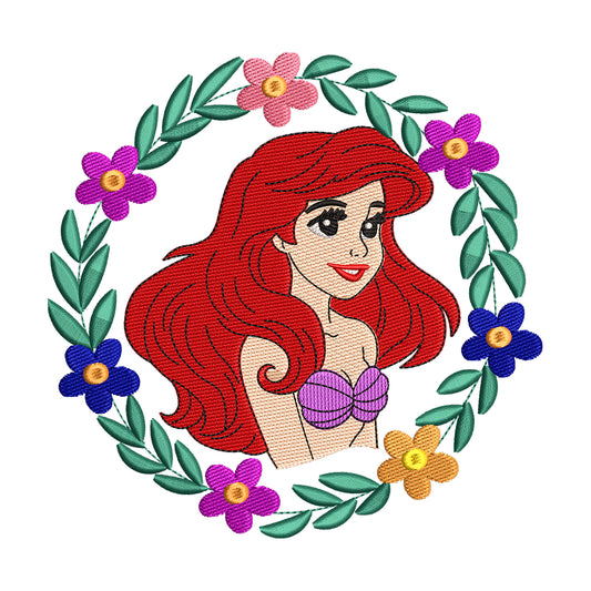 Ariel in Floral Wreath Embroidery Design - 190404