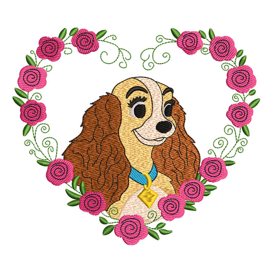 Lady in Rose Heart Wreath Embroidery Design - 190409