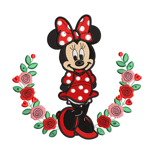 Minnie Mouse with Rose Wreath Embroidery Design - 190411