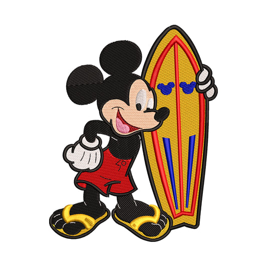 Surfer Mickey Mouse Embroidery Design - 190413