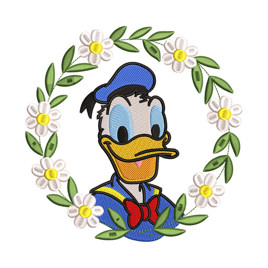 Donald Duck in Daisy Wreath Embroidery Design - 190416