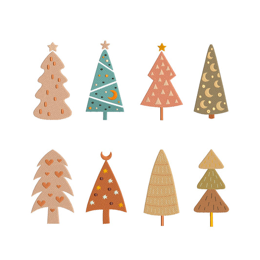 Boho Christmas trees embroidery bundle