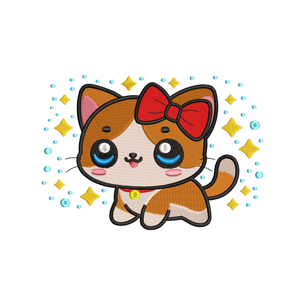 Cute cat chibi embroidery designs for machine - 22062401