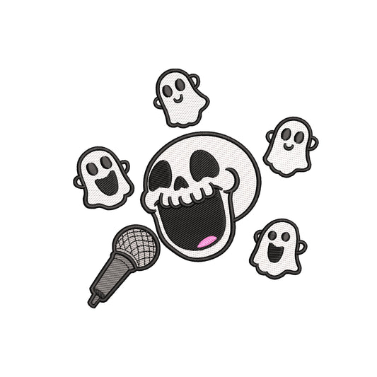 Funny singing skeleton embroidery designs Halloween - 23042401