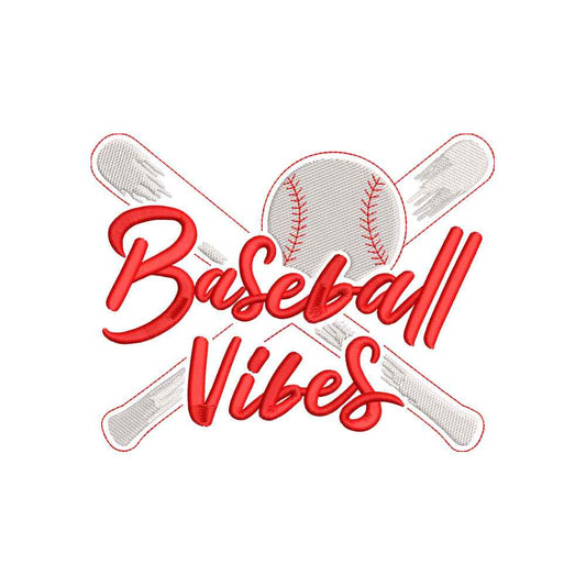 Baseball Vibes Crossed Bats Quote Embroidery Design – 23062404
