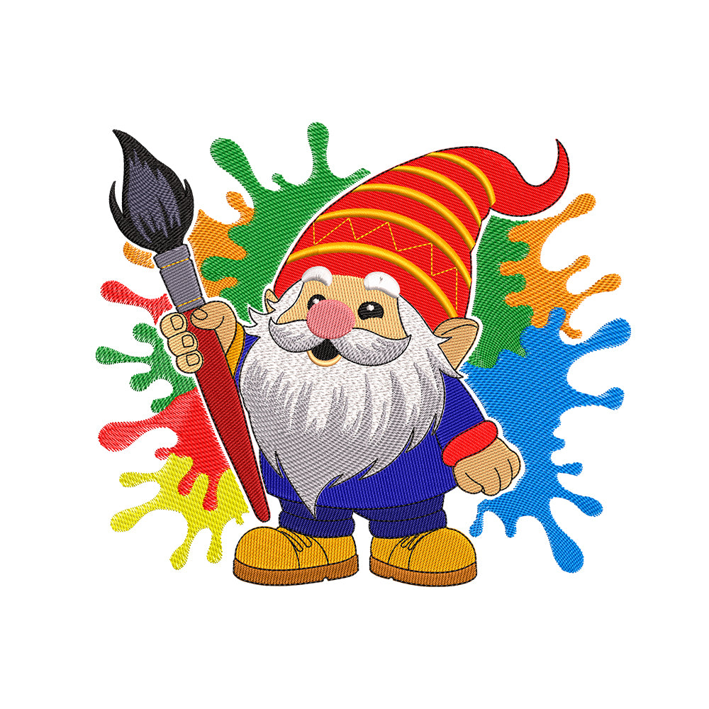 Painter gnome embroidery design for machine - 231002