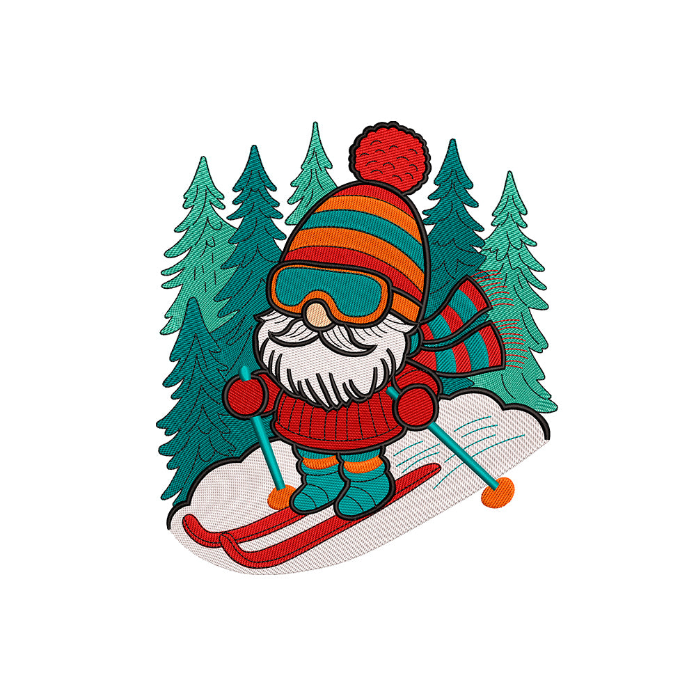 Skiing gnome embroidery designs - 231011