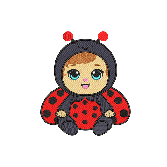 Cute baby wearing ladybug wear embroidery designs - 28042402