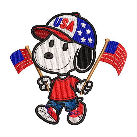 Patriotic Snoopy with Flags Embroidery Design - 310310