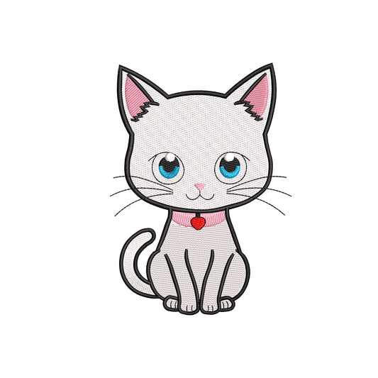 Cute white cat embroidery designs for machine - 31032412