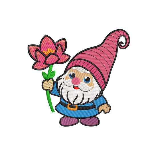 Cute gnome with flower embroidery designs for machine - 31032421