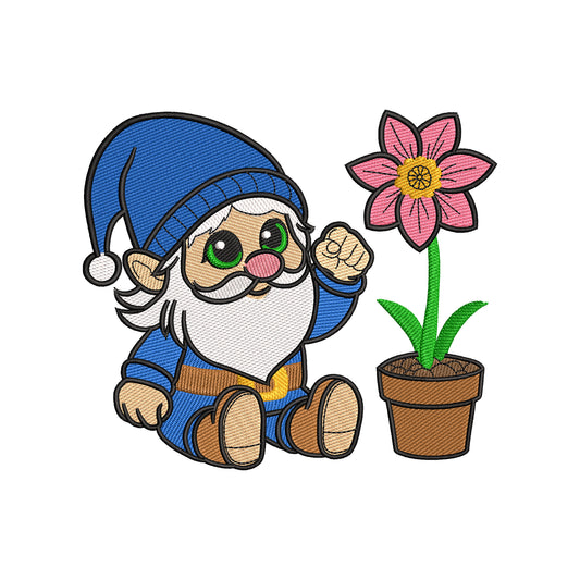 Gnome with flower embroidery design for machine - 31032422
