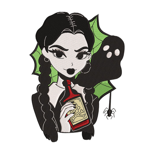 Wednesday Addams with Poison Bottle Embroidery Design - 310329