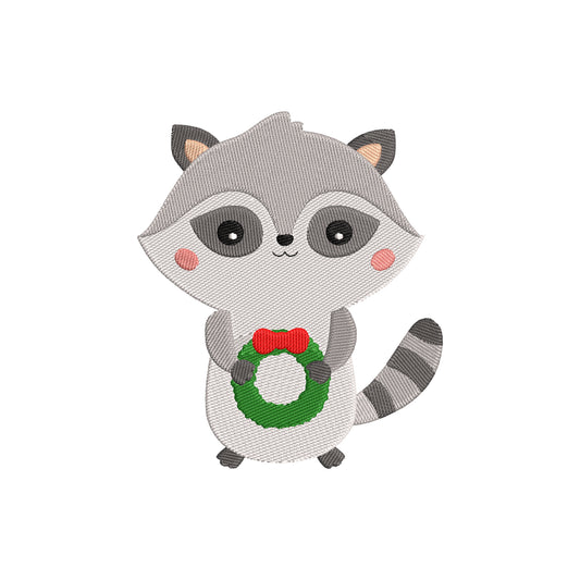 Christmas racoon digital embroidery designs - 910261